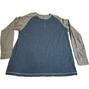Red Head Henly Shirt Mens 2Xl Long Sleeve Cotton Thermal Blue 3 Button